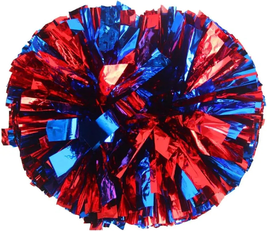 6 Pcs Metallic Cheerleading Pom Poms with Baton Handles for Sports Team Parties, Blue Red