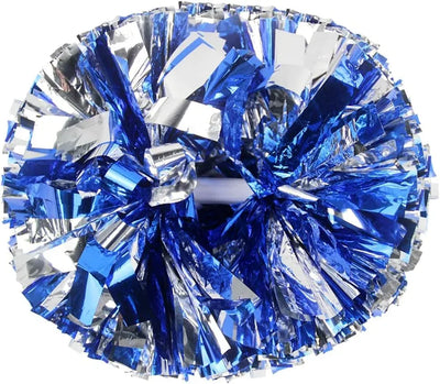 6 Pcs Metallic Cheerleading Pom Poms with Baton Handles for Sports Team Parties, Blue Silver