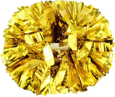 6 Pcs Metallic Cheerleading Pom Poms with Baton Handles for Sports Team Parties, Gold