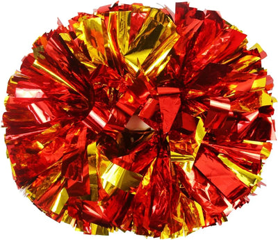 6 Pcs Metallic Cheerleading Pom Poms with Baton Handles for Sports Team Parties, Gold Red