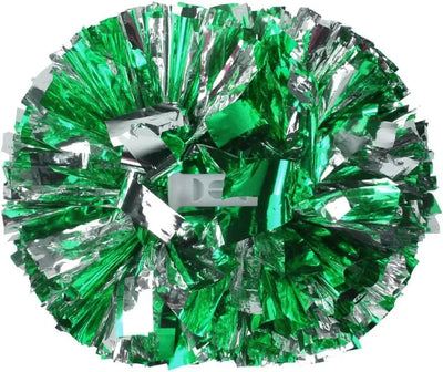6 Pcs Metallic Cheerleading Pom Poms with Baton Handles for Sports Team Parties, Green Silver