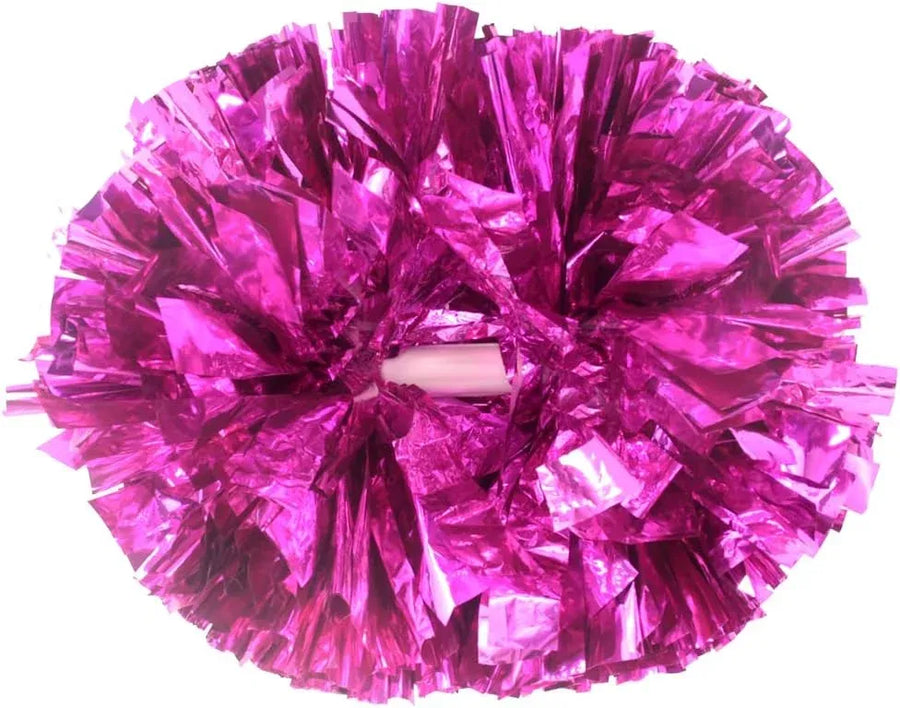6 Pcs Metallic Cheerleading Pom Poms with Baton Handles for Sports Team Parties, Hot Pink