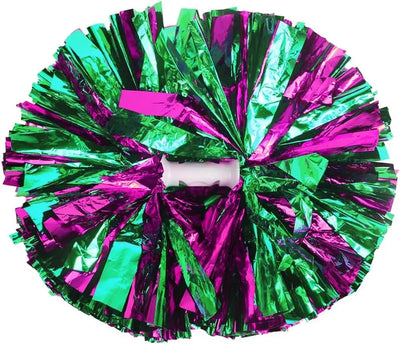 6 Pcs Metallic Cheerleading Pom Poms with Baton Handles for Sports Team Parties, Hot Pink Green