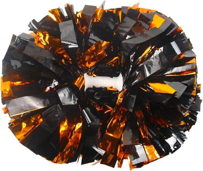 6 Pcs Metallic Cheerleading Pom Poms with Baton Handles for Sports Team Parties, Orange Black