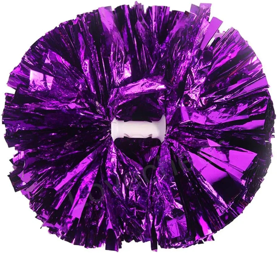 6 Pcs Metallic Cheerleading Pom Poms with Baton Handles for Sports Team Parties, Purple