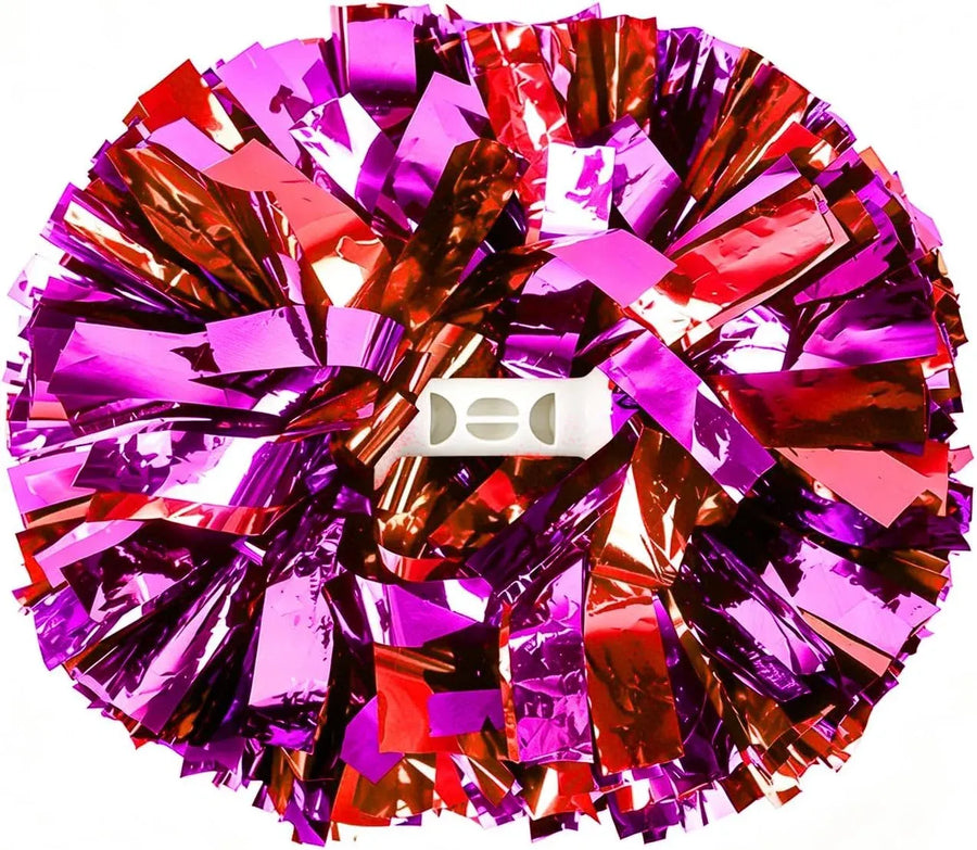 6 Pcs Metallic Cheerleading Pom Poms with Baton Handles for Sports Team Parties, Red Pink