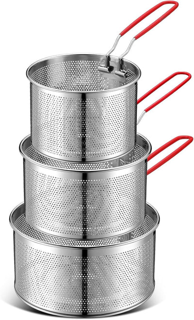 3 Pack 304 Stainless Steel Pasta Strainer Baskets, Removable Long Handle Noodle Blanchers