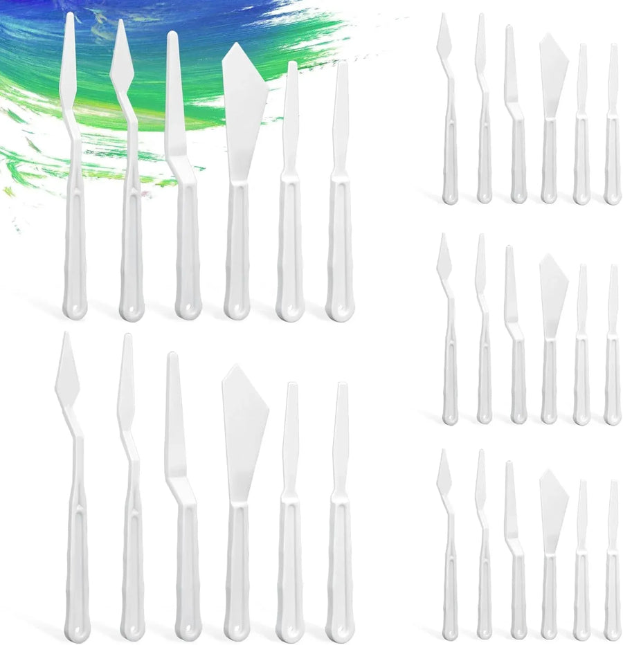 30 Pcs Plastic Palette Knives Set, Flexible Painting Spatulas for Acrylic Oil Mixing, White