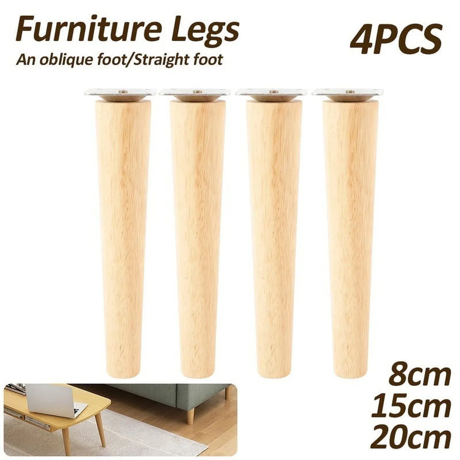 4 Pack Solid Oak Furniture Legs, Oblique Replacement Feet with Plates Screws, Natural 6 Inch