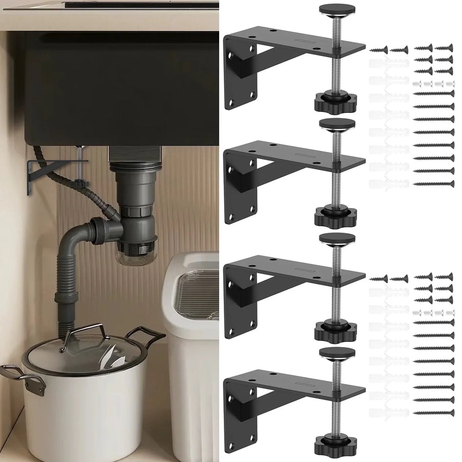4 Pcs Undermount Sink Brackets, Heavy Duty Adjustable Iron Support Brackets, Black 11cm