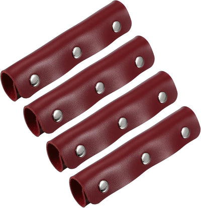 4 Pcs Handbag Handle Covers, PVC Leather Non Slip Grip Protectors with Buckles, Burgundy