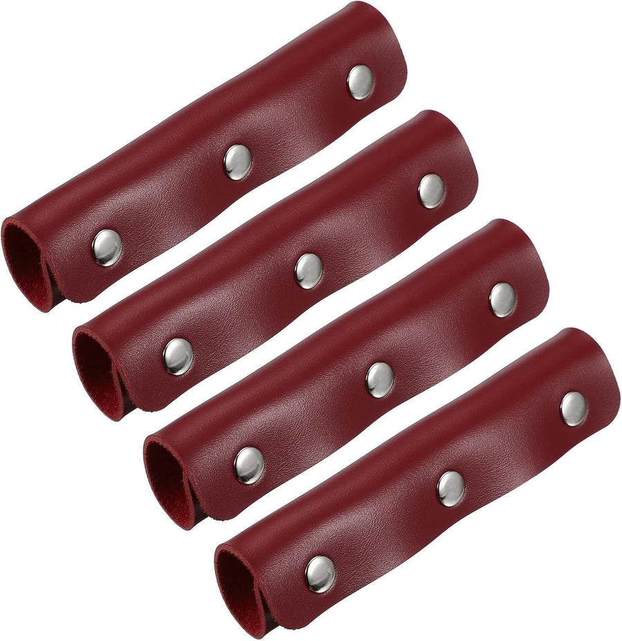 4 Pcs Handbag Handle Covers, PVC Leather Non Slip Grip Protectors with Buckles, Burgundy