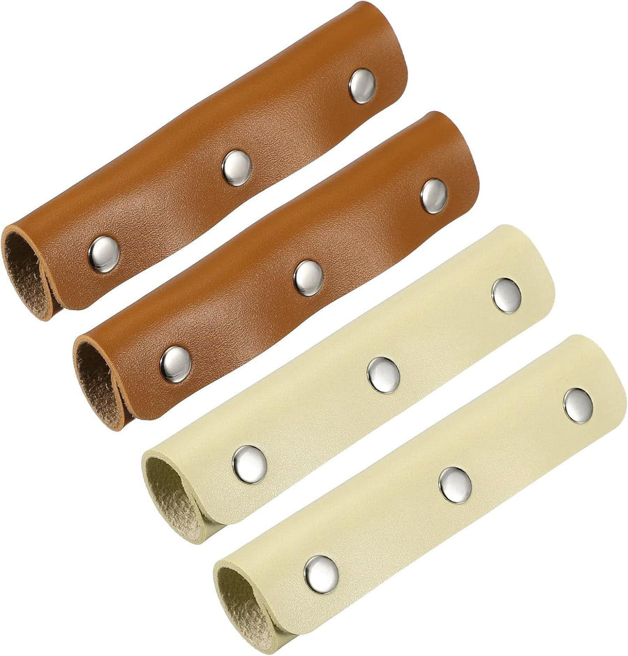 4 Pcs Handbag Handle Covers, PVC Leather Grip Protectors with Buckles, Orange Brown Beige