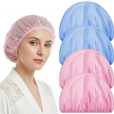 4 Pack Mesh Sleep Bonnets for Women, Breathable Elastic Hair Nets for Sleeping Hair Drying, Pink Blue