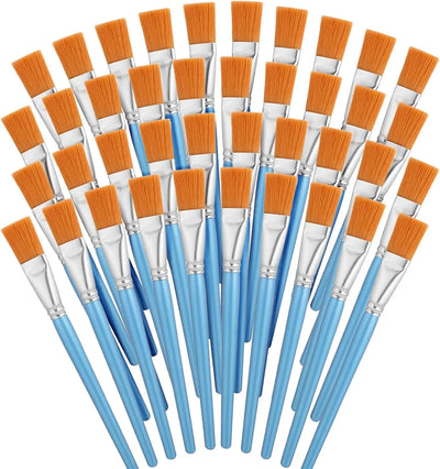 40 Pcs Flat Paint Brushes, 1 Inch Nylon Bristles Wooden Handles for Kids Artists, Silver