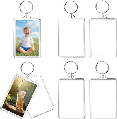 6 Pack Acrylic Photo Keychains, Double Sided Clear Picture Frame Keyrings, 2.75 x 1.97 In