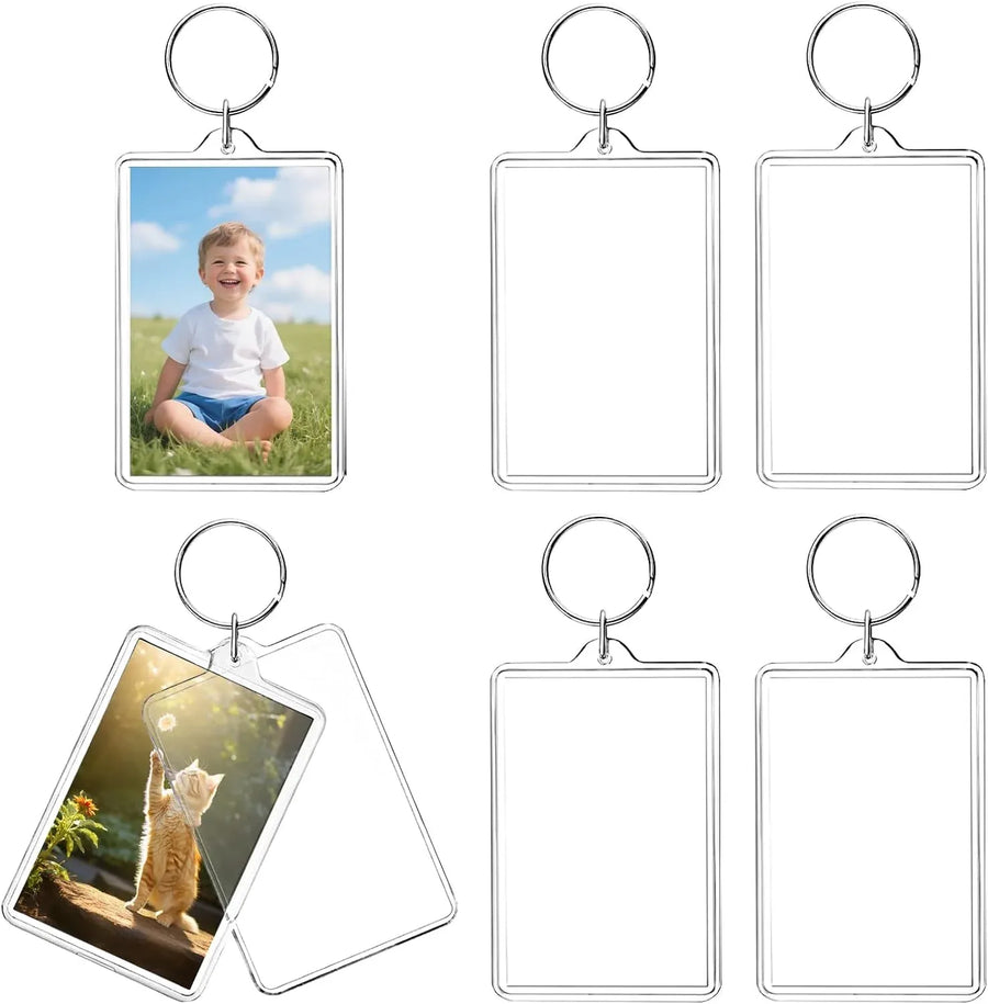6 Pack Acrylic Photo Keychains, Double Sided Clear Picture Frame Keyrings, 2.75 x 1.97 In