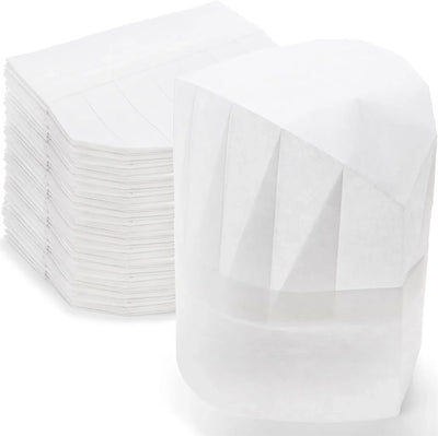 60 Pcs Disposable Chef Hats, Adjustable Non Woven Pleated Kitchen Catering Hats, White 8 In