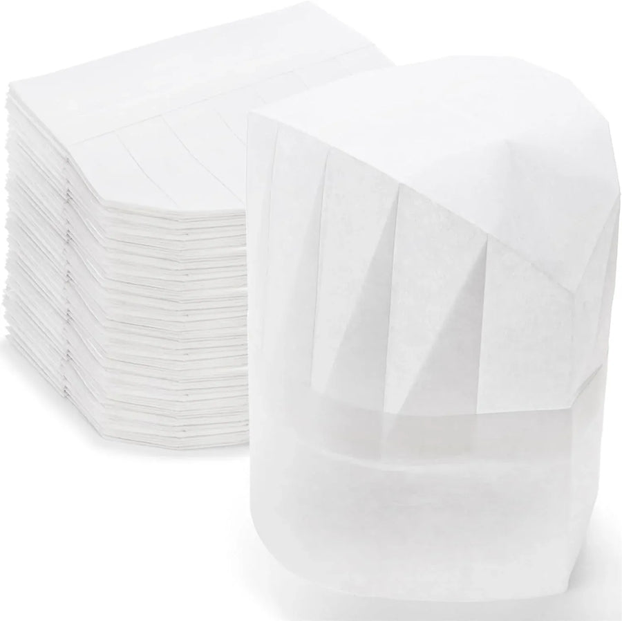 60 Pcs Disposable Chef Hats, Adjustable Non Woven Pleated Kitchen Catering Hats, White 8 In