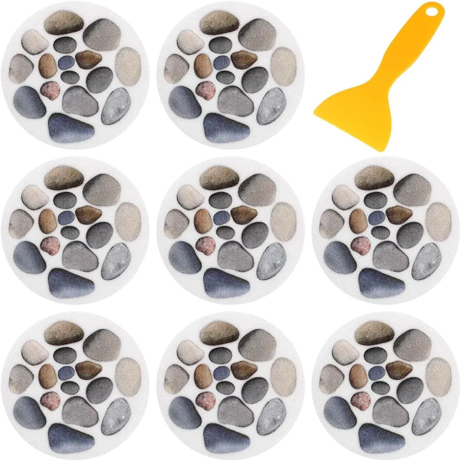8 Pcs Non Slip Bathtub Stickers, Cobblestone Shower Decals with Scraper, Assorted Colors