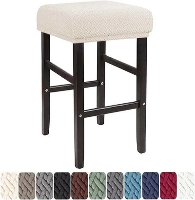 Square Saddle Bar Stool Covers Set of 2, Stretch Jacquard Washable Seat Slipcovers, Beige