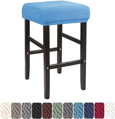 Square Saddle Bar Stool Covers Set of 2, Stretch Jacquard Washable Seat Slipcovers, Blue
