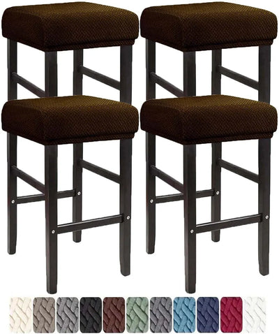 Square Saddle Bar Stool Covers Set of 4, Stretch Jacquard Washable Seat Slipcovers, Dark Coffee