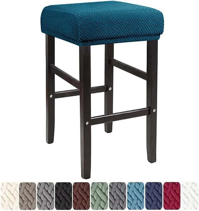 Square Saddle Bar Stool Covers Set of 2, Stretch Jacquard Washable Seat Slipcovers, Dark Cyan