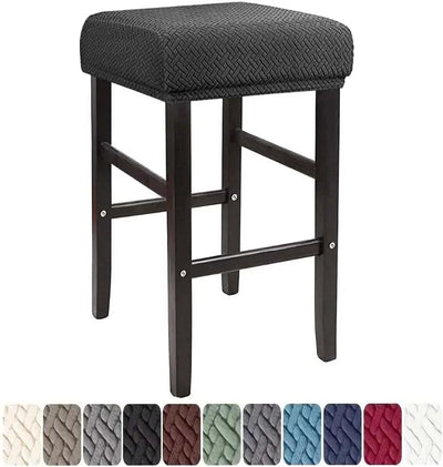 Square Saddle Bar Stool Covers Set of 2, Stretch Jacquard Washable Seat Slipcovers, Dark Gray