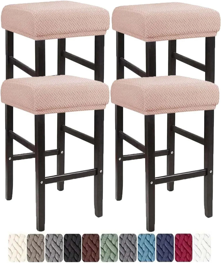 Square Saddle Bar Stool Covers Set of 4, Stretch Jacquard Washable Seat Slipcovers, Khaki