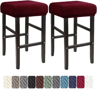 Square Saddle Bar Stool Covers Set of 2, Stretch Jacquard Washable Seat Slipcovers, Red