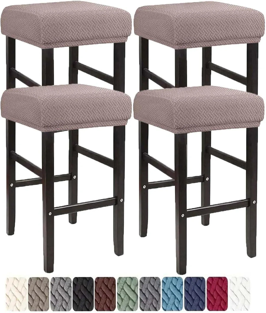 Square Saddle Bar Stool Covers Set of 4, Stretch Jacquard Washable Seat Slipcovers, Taupe