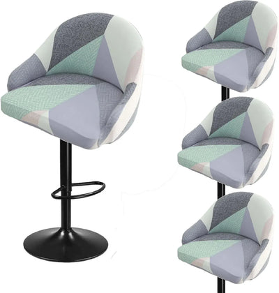 Square Saddle Bar Stool Covers Set of 4, Stretch Jacquard Washable Seat Slipcovers, Blue Pattern 2