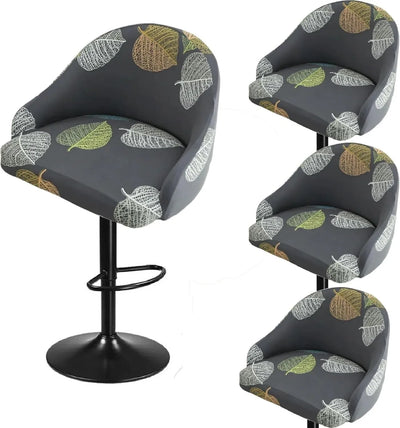 Square Saddle Bar Stool Covers Set of 4, Stretch Jacquard Washable Seat Slipcovers, Gray Pattern 1
