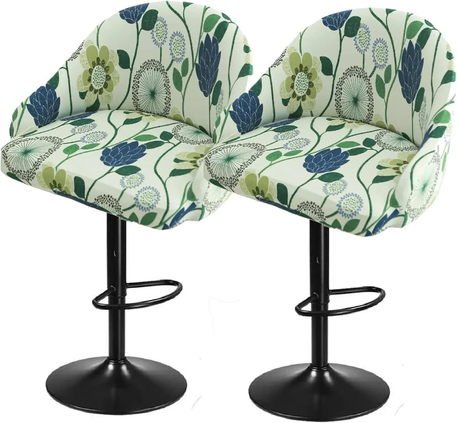 Square Saddle Bar Stool Covers Set of 2, Stretch Jacquard Washable Seat Slipcovers, White Pattern