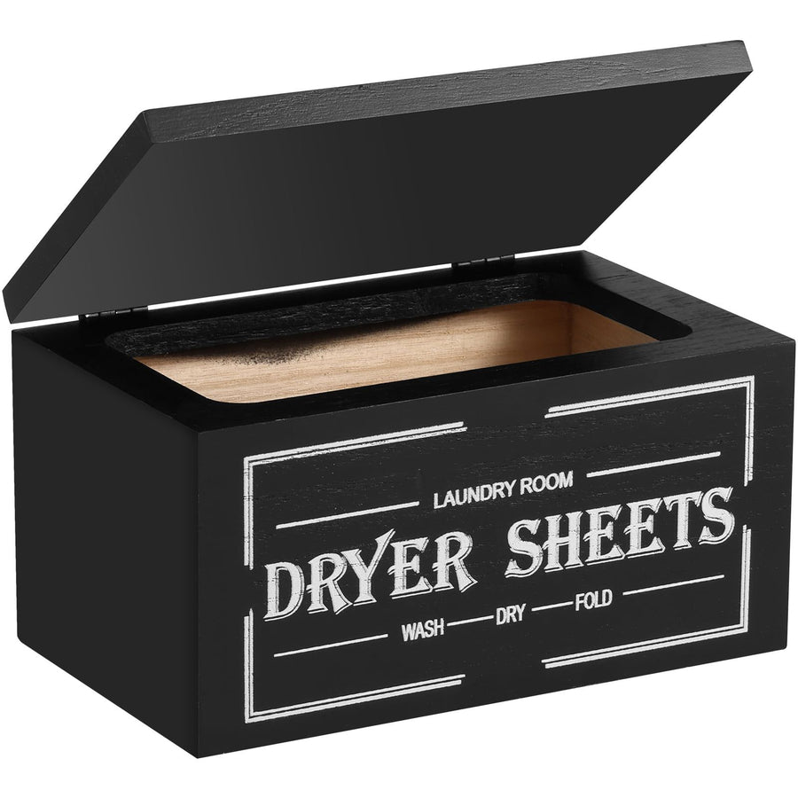 Wooden Dryer Sheet Holder with Lid, Laundry Room Softener Sheet Organizer, Black 7.87 In