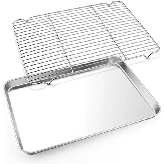 Half Sheet Baking Pan with Rack, Stainless Steel Oven Cookie Sheet Set for Cooking, 18 x 13 In