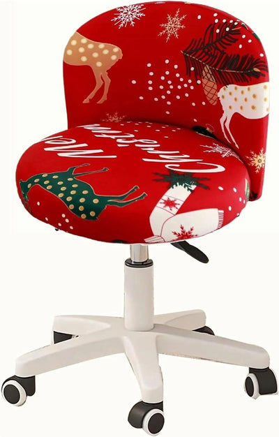 Round Back Chair Cover, Stretch Slipcover for Swivel Salon Vanity Stool, Red Christmas 13-15 In