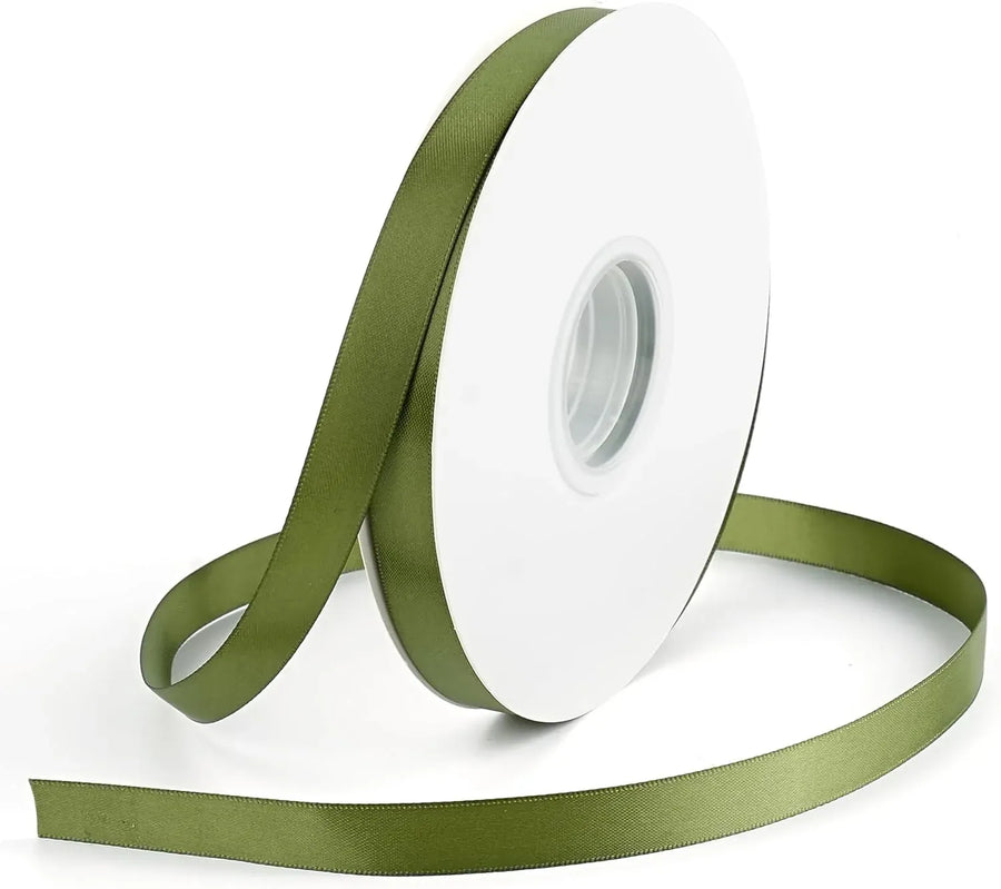 Double Face Satin Ribbon, Polyester Craft Ribbon for Wedding Gift Wrap, Olive Green 1/2 In x 50 Yd