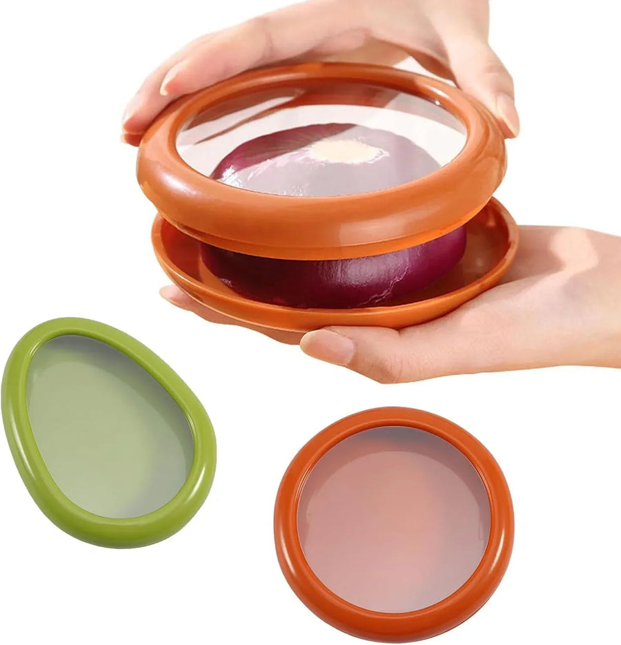 2 Pack Avocado Onion Storage Containers, Reusable Fridge Keepers with Tight Seal, Green Brown
