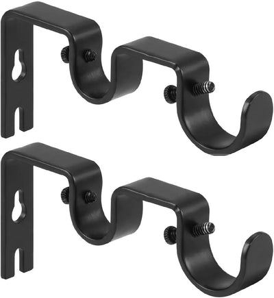 2 Pack Double Curtain Rod Brackets, Heavy Duty Metal Holders for 1 In and 5/8 In Rods, Black