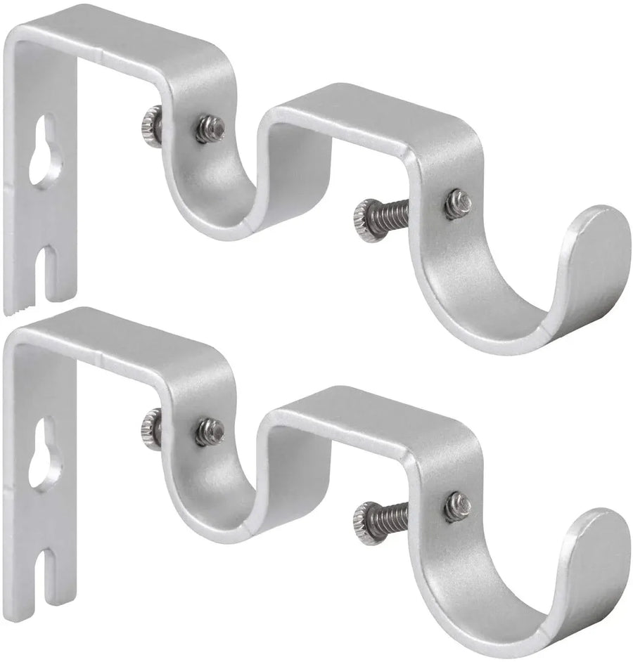 2 Pack Double Curtain Rod Brackets, Heavy Duty Metal Holders for 1 In and 5/8 In Rods, Silver