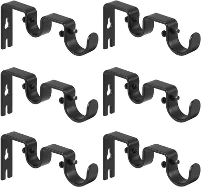 6 Pack Double Curtain Rod Brackets, Heavy Duty Metal Holders for 1 In and 5/8 In Rods, Black
