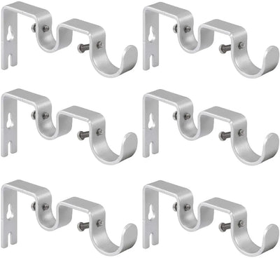 6 Pack Double Curtain Rod Brackets, Heavy Duty Metal Holders for 1 In and 5/8 In Rods, Silver
