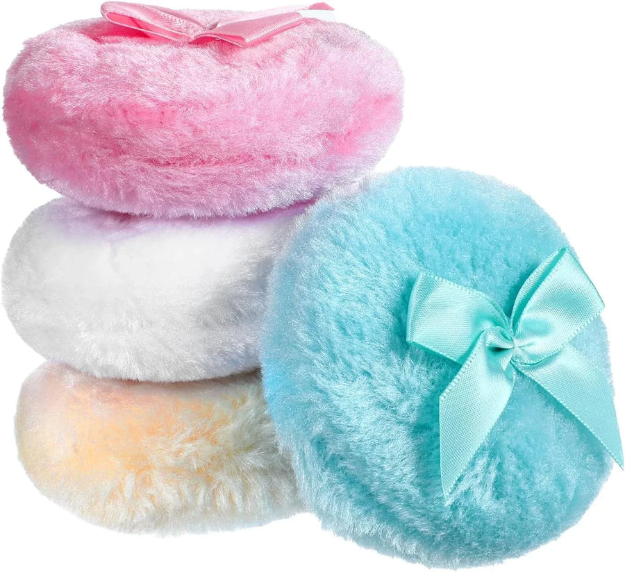 4 Pack Large Body Powder Puffs, Soft Fluffy Washable Wet Dry Makeup Puffs, 3.5 Inch 4 Colors