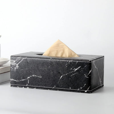 Leather Tissue Box Holder, Rectangular Cover with Lid for Home Office Car Tabletop, Black 3
