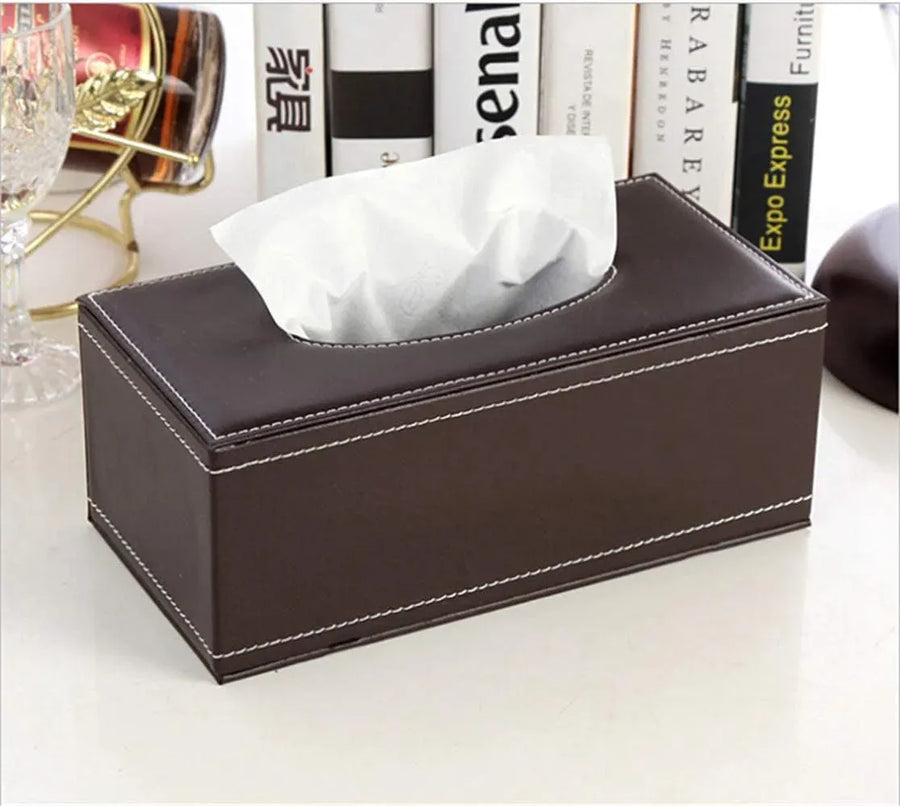 Leather Tissue Box Holder, Rectangular Cover with Lid for Home Office Car Tabletop, Brown 3