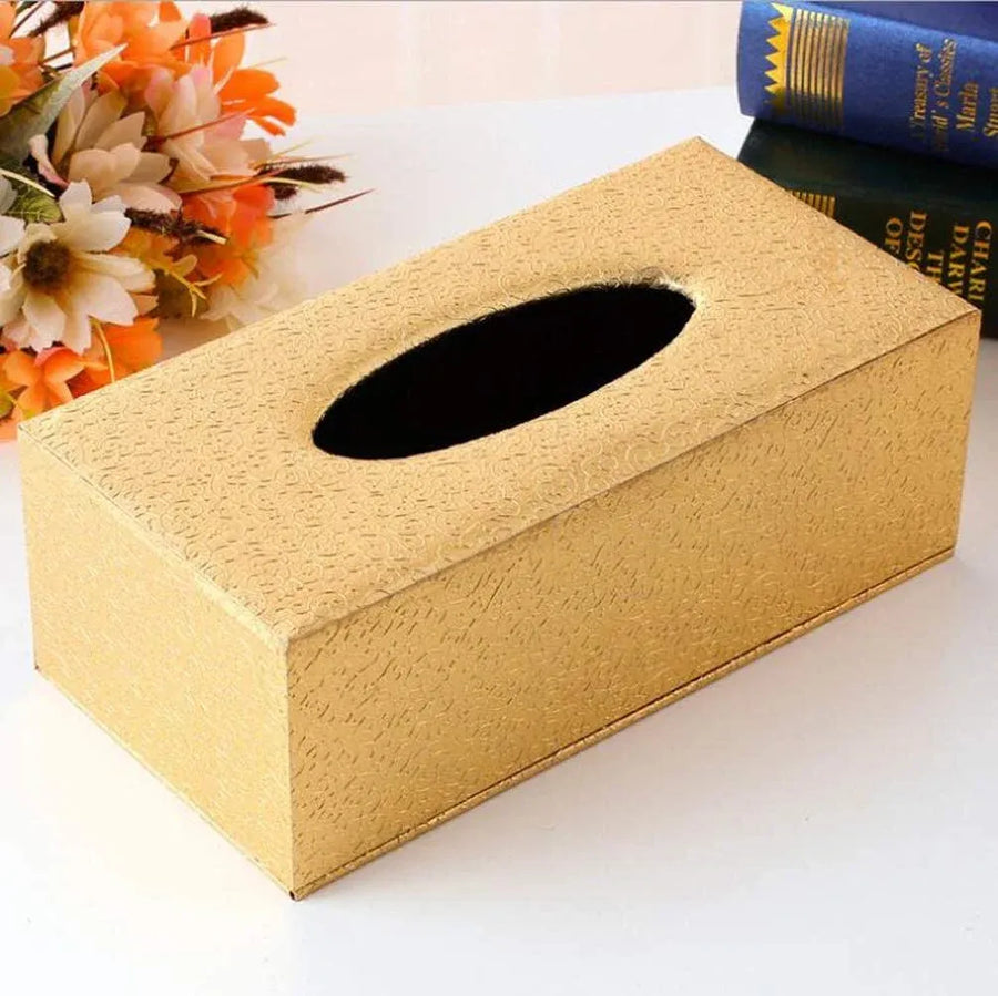 Leather Tissue Box Holder, Rectangular Cover with Lid for Home Office Car Tabletop, Gold Clouds