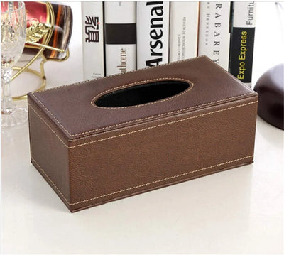 Leather Tissue Box Holder, Rectangular Cover with Lid for Home Office Car Tabletop, Brown 4