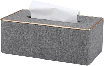 Leather Tissue Box Holder, Rectangular Cover with Lid for Home Office Car Tabletop, Gray